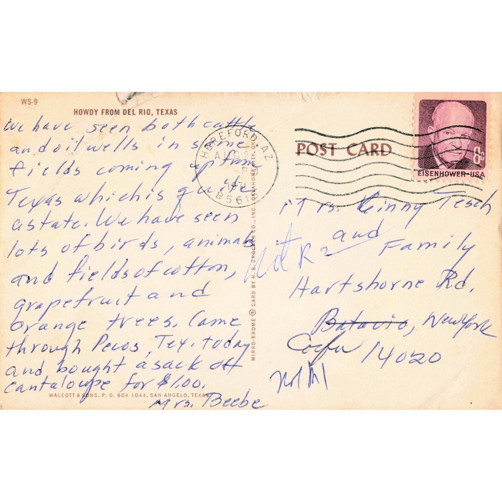 Vtg Del Rio Texas Postcard Howdy From Cattle Ranching Cowboys Oil Well Derrick - Picture 2 of 2